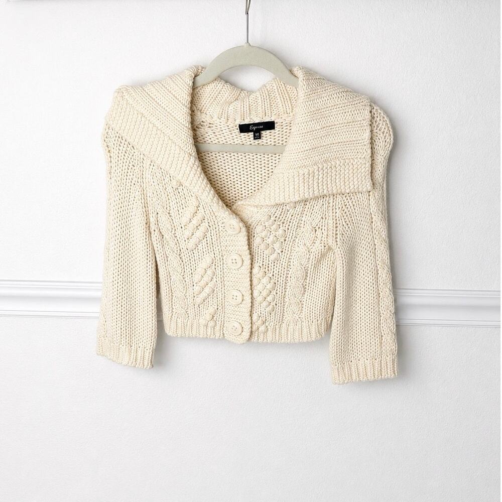 Vintage Express Ivory Cable Knit Cardigan size xsmall Y2K